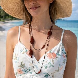 Glass Agate beaded Corded Casual Hippie BOHO Long Casual style Necklace- 34 inch